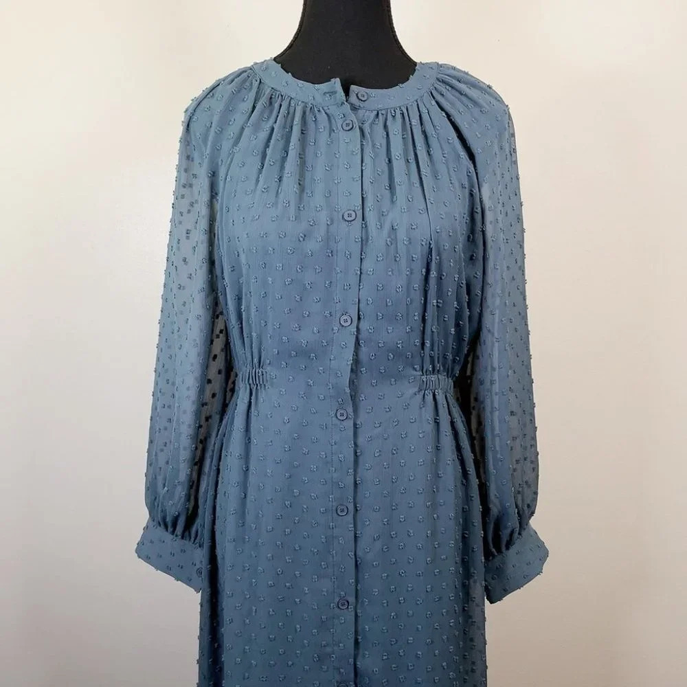 Oak + Fort Swissdot Midi Dark Turquoise Dress - Picture 2 of 15